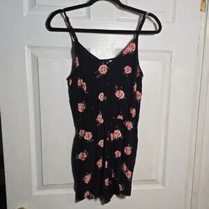 H&M 8 M Medium Black Romper with Pink Floral Design